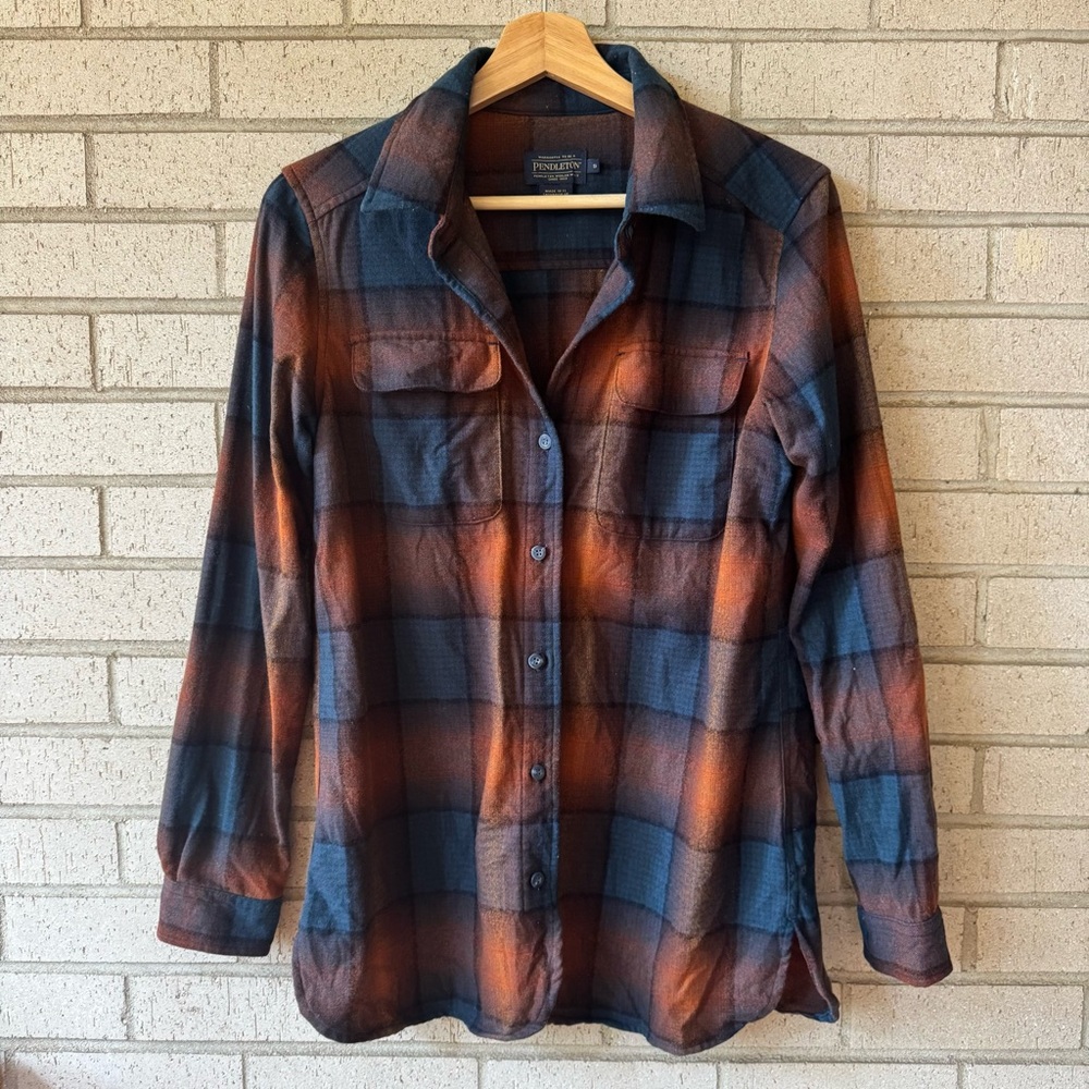 Pendleton Navy Orange Plaid Wool Button Down Boar… - image 5